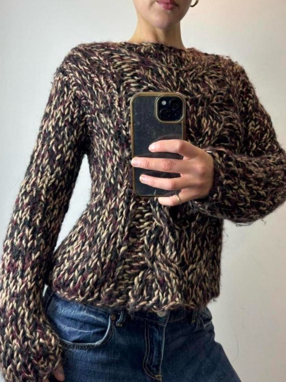 Chunky Italian Multicolor Knit Sweater Brown Blend Color
